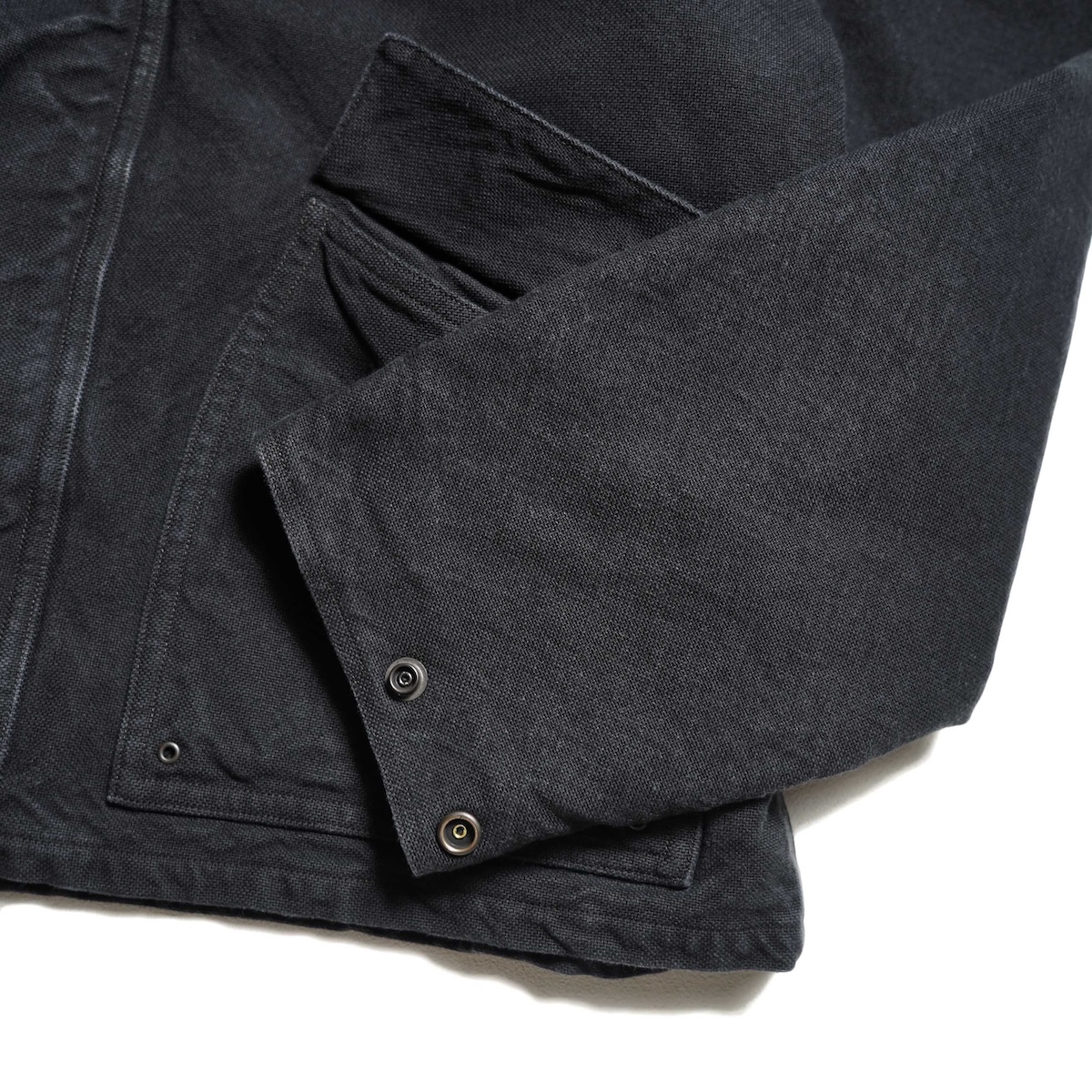 A.PRESSE / Vintage Silk Hemp Hunting Jacket (Black) 袖先