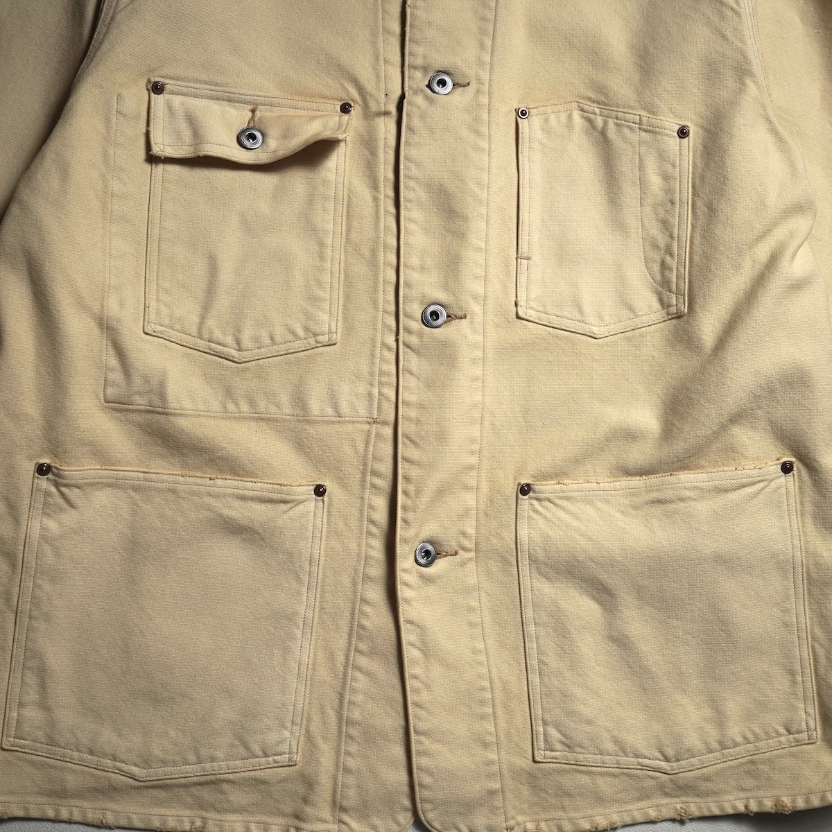 A.PRESSE / Vintage Silk Hemp Coverall Jacket (Beige)フロントディテール