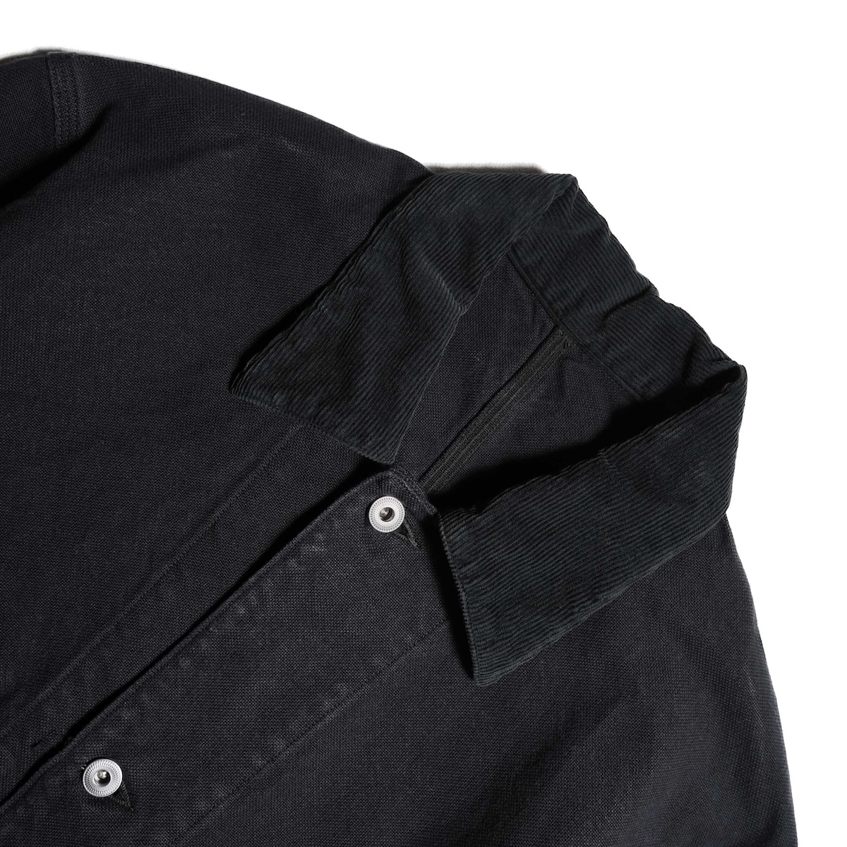 A.PRESSE / Vintage Silk Hemp Coverall Jacket (Black) 襟元