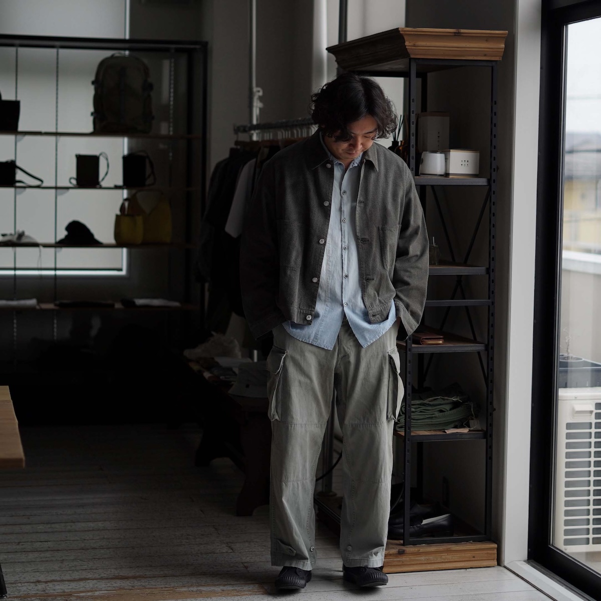 A.PRESSE / Vintage Black Chambray Work Jacket (Black)
