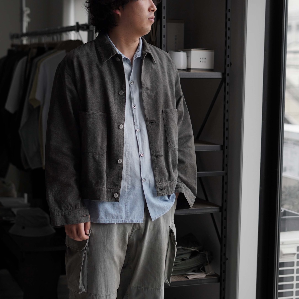 A.PRESSE / Vintage Black Chambray Work Jacket (Black)