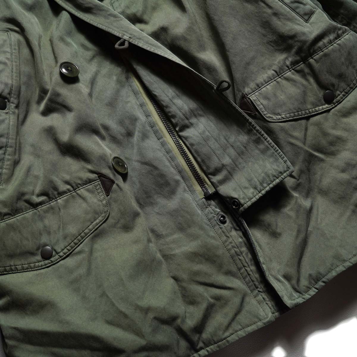 A.PRESSE / Vintage Silk Custom N-3B Flight Jacket (Sage) ファスナー、前たて