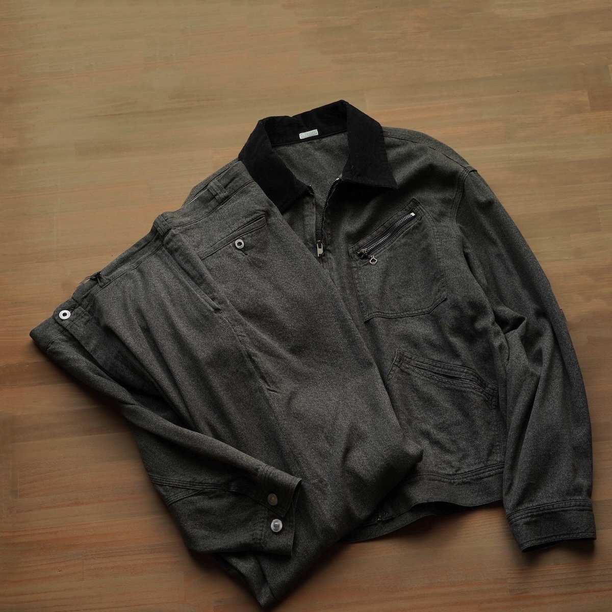 A.PRESSE / Vintage Black Chambray Work Jacket (Gray)