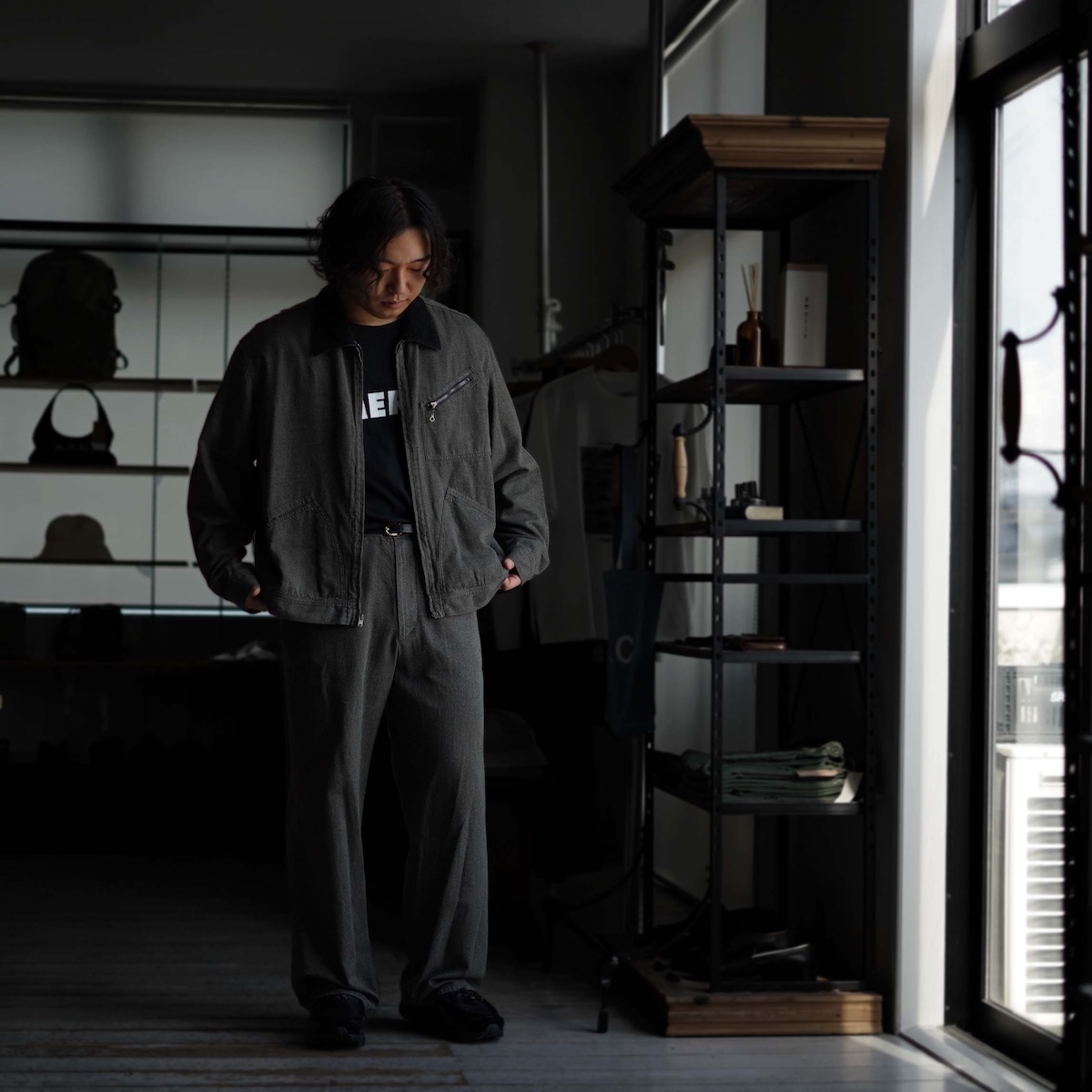 A.PRESSE / Vintage Black Chambray Work Pants (Gray)