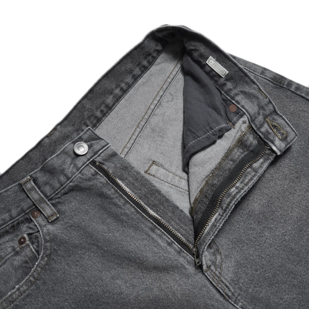 A.PRESSE / Vintage Gray Denim Pants (Gray) ファスナー