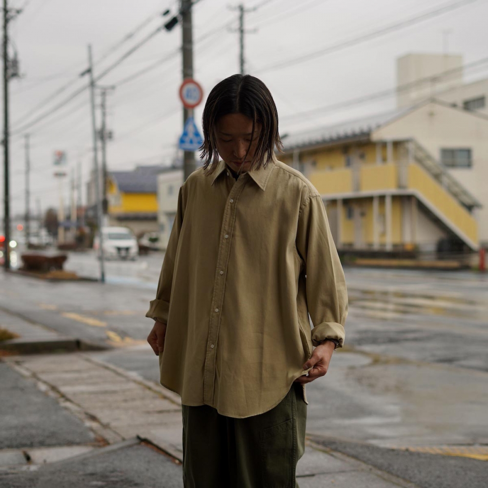 A.PRESSE / Double Weave Twill Regular Collar Shirt (Beige)