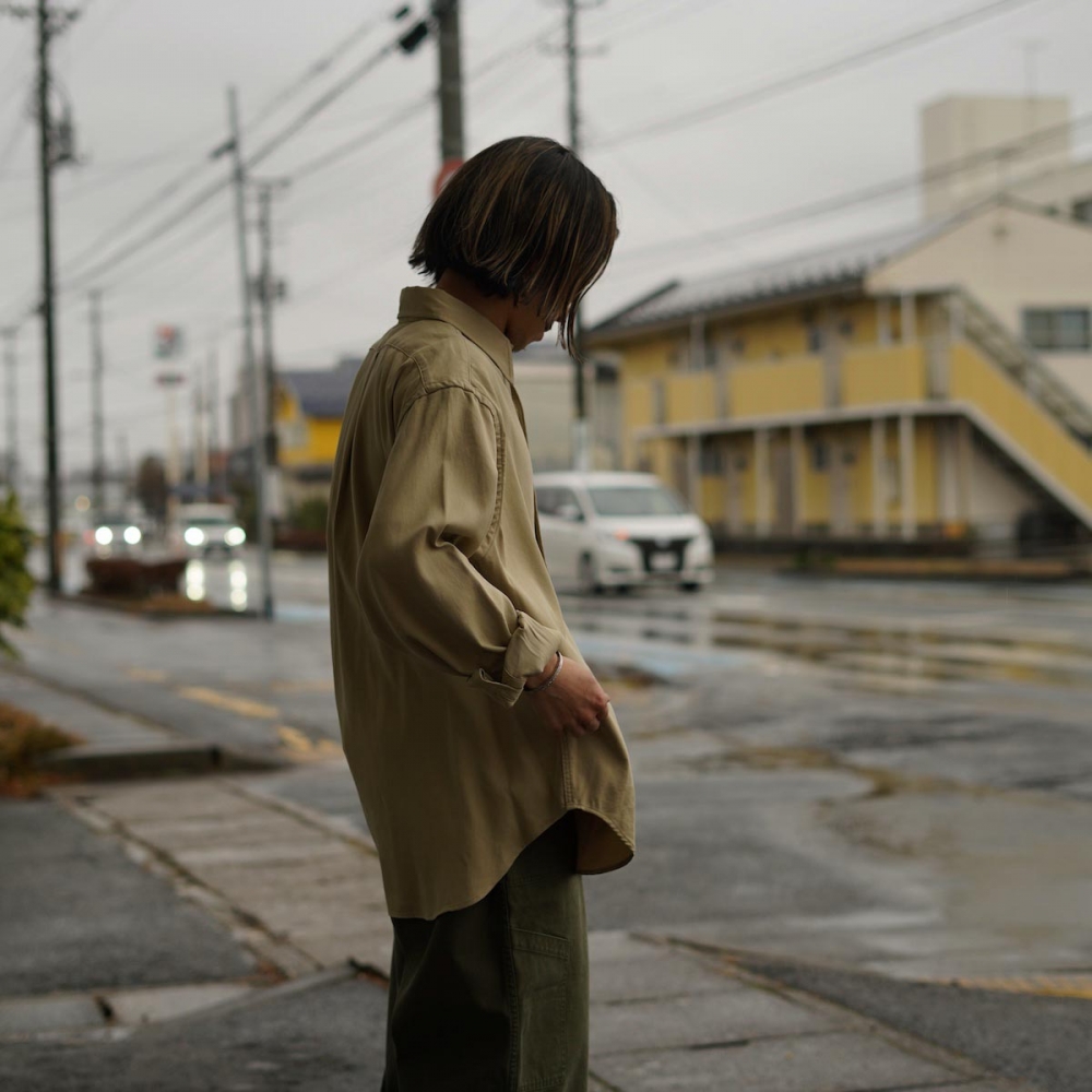A.PRESSE / Double Weave Twill Regular Collar Shirt (Beige)