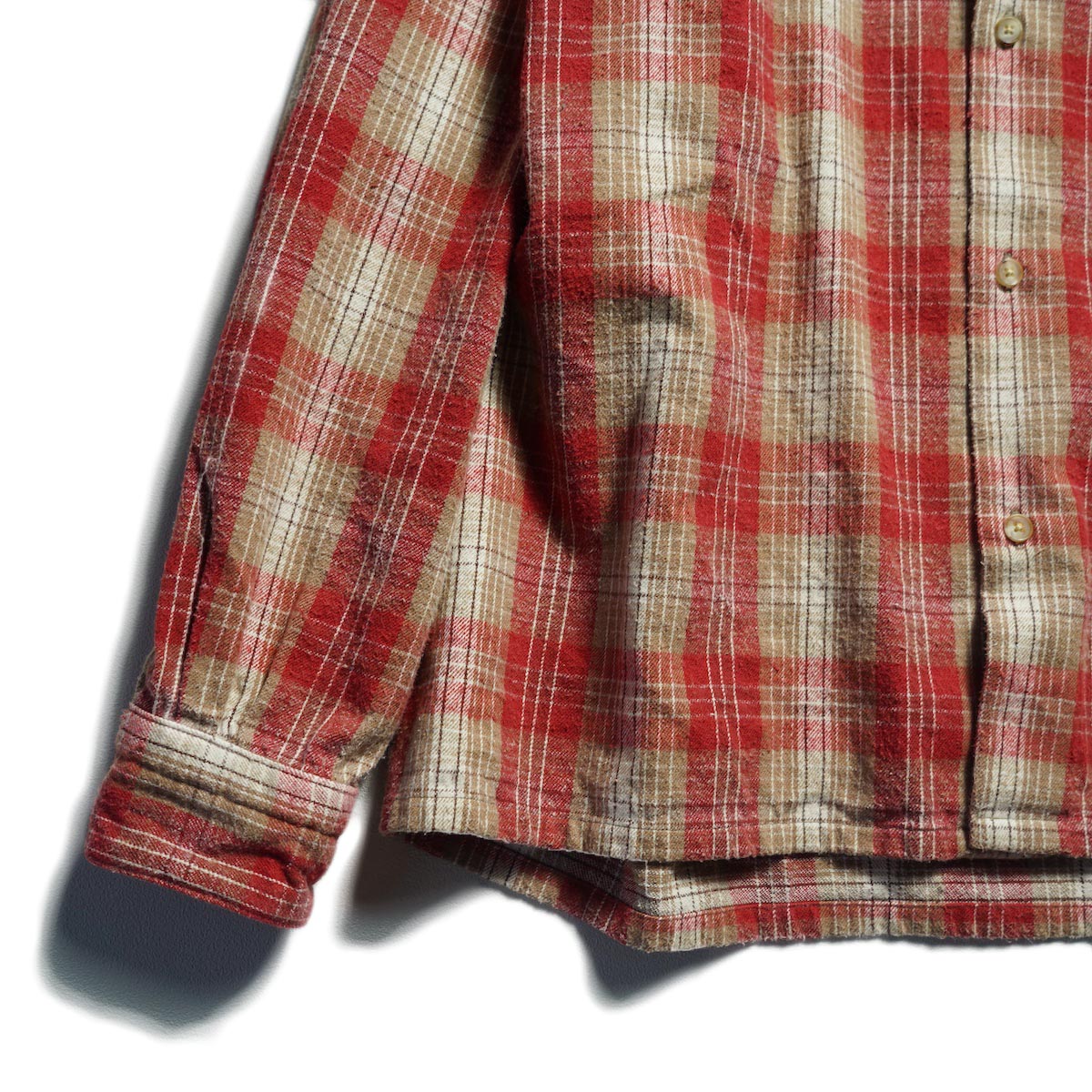 A.PRESSE / Vintage Cotton Silk Nep Twill Check Shirt (Red)