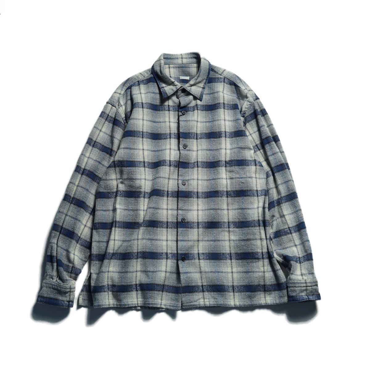 A.PRESSE / Vintage Cotton Silk Nep Twill Check Shirt (Navy)