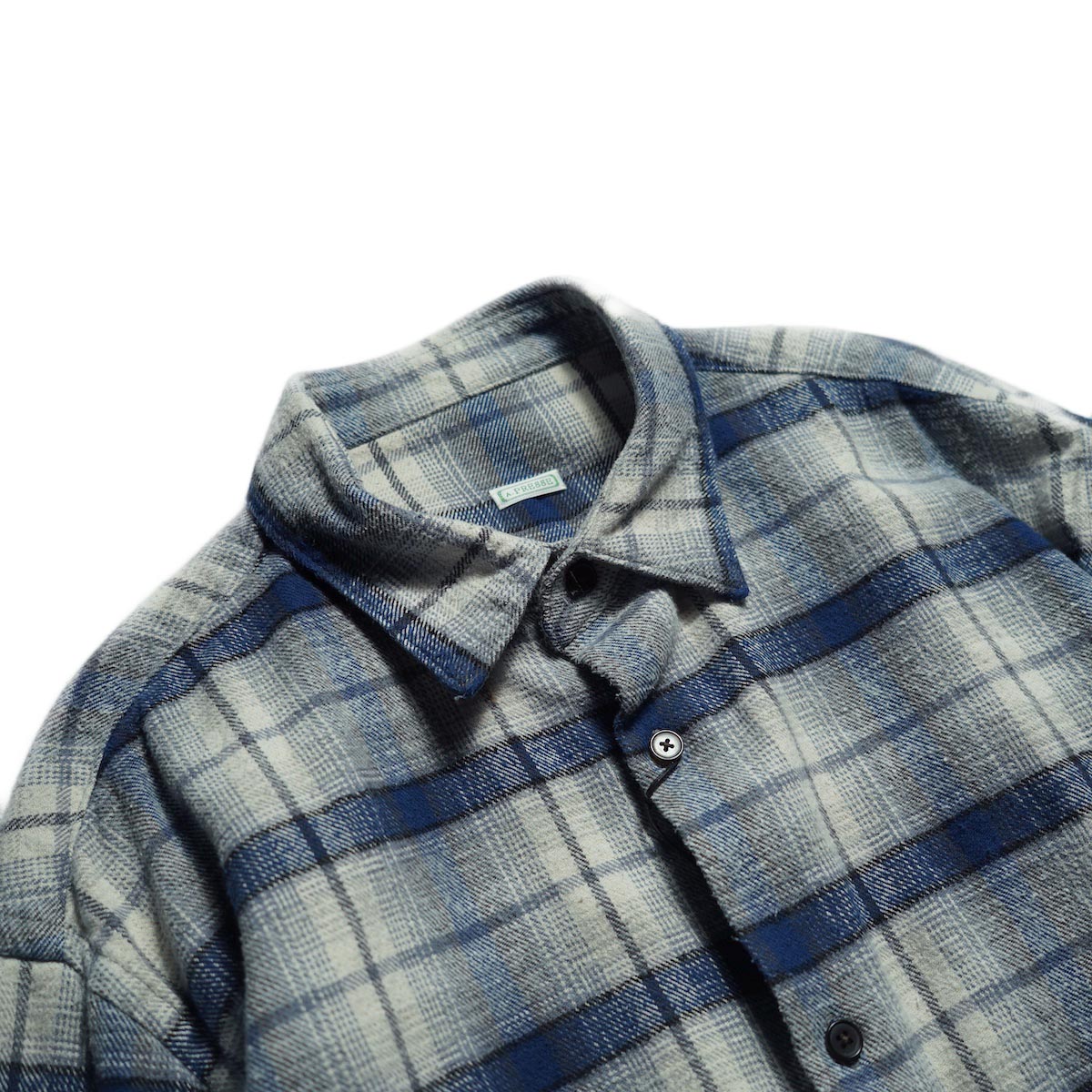 A.PRESSE / Vintage Cotton Silk Nep Twill Check Shirt (Navy)