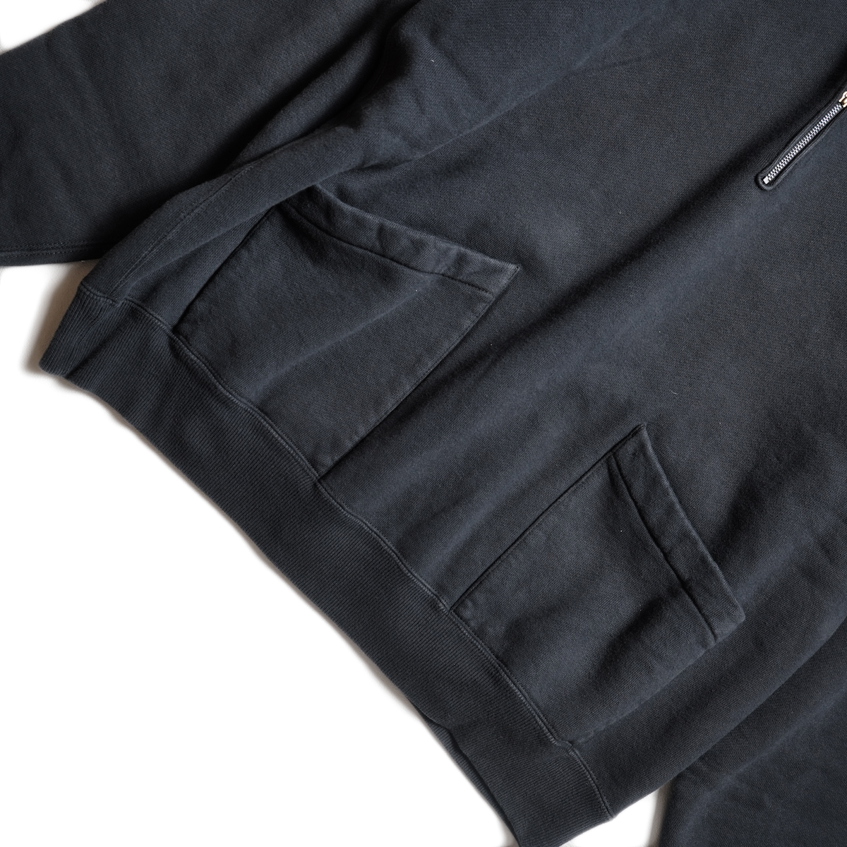 A.PRESSE / Vintage Sailor Hood Half Zip Sweatshirt (Black)