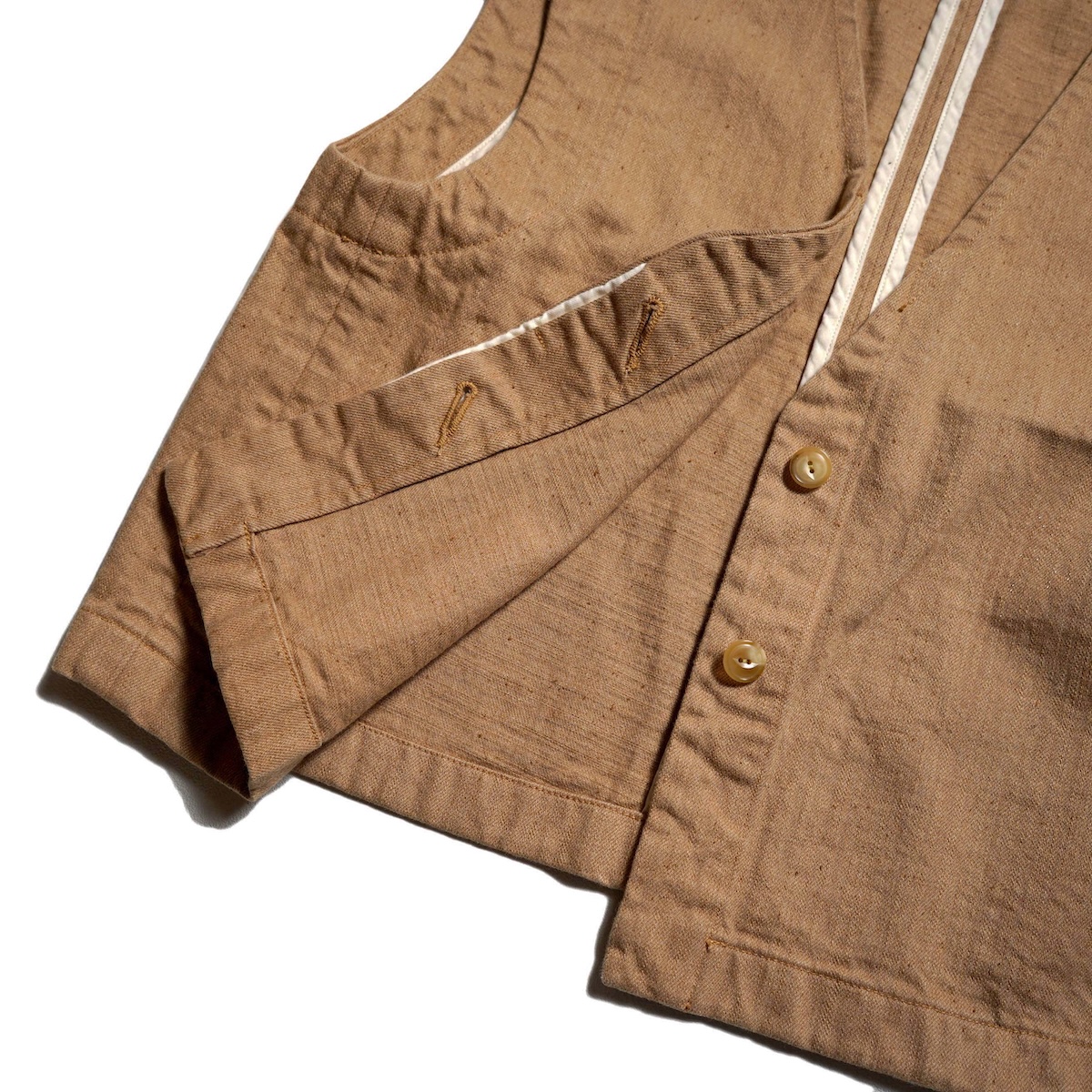 ARCHI / 13oz DENIM VEST (Beige) フロントボタン
