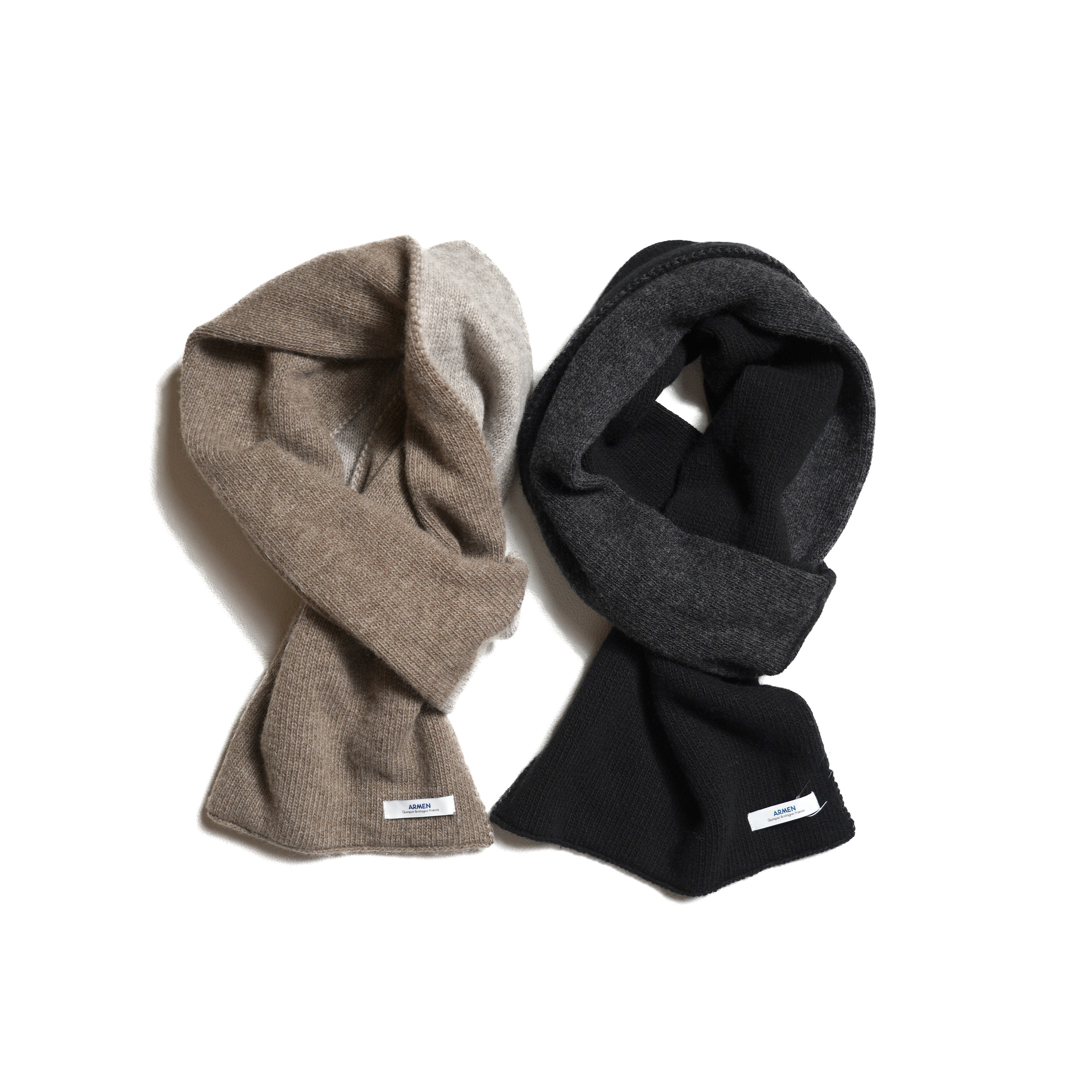 ARMEN / WOOL/CASHMERE 2TONE LOOP SCARF (Beige / Black)