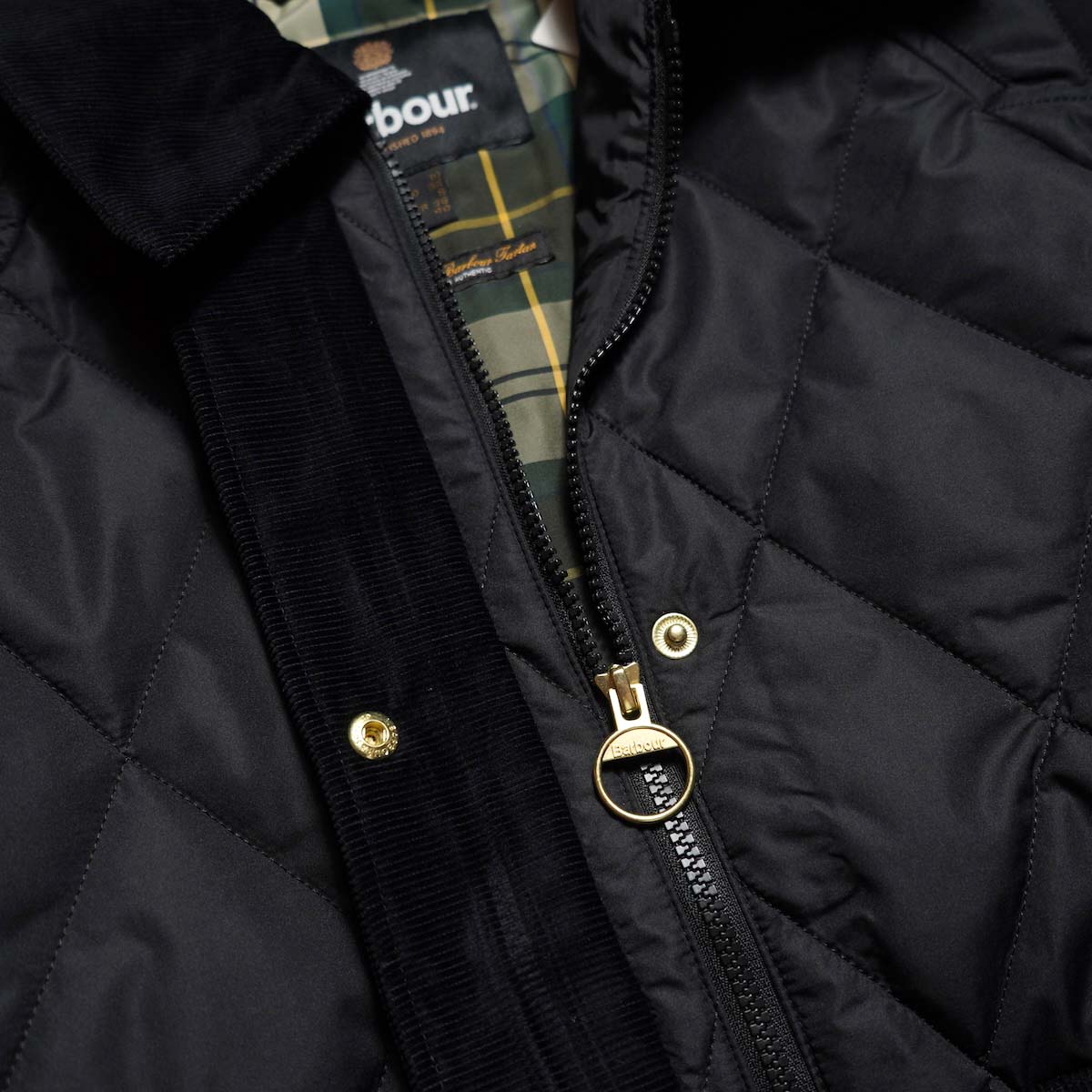 Barbour / KILNWICK QUILTED JACKET (Black) フロントジップ