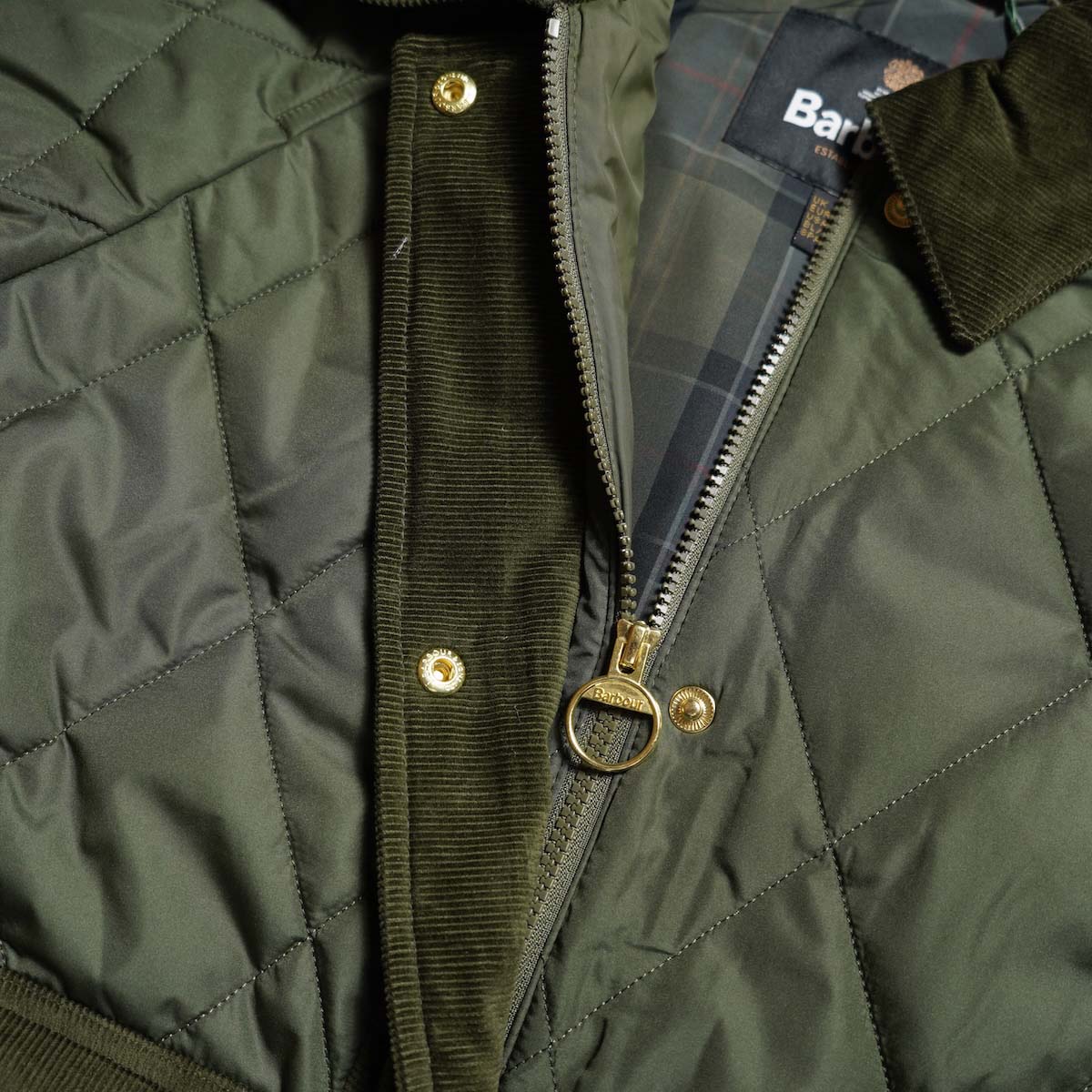 Barbour / KILNWICK QUILTED JACKET (Khaki) フロントジップ