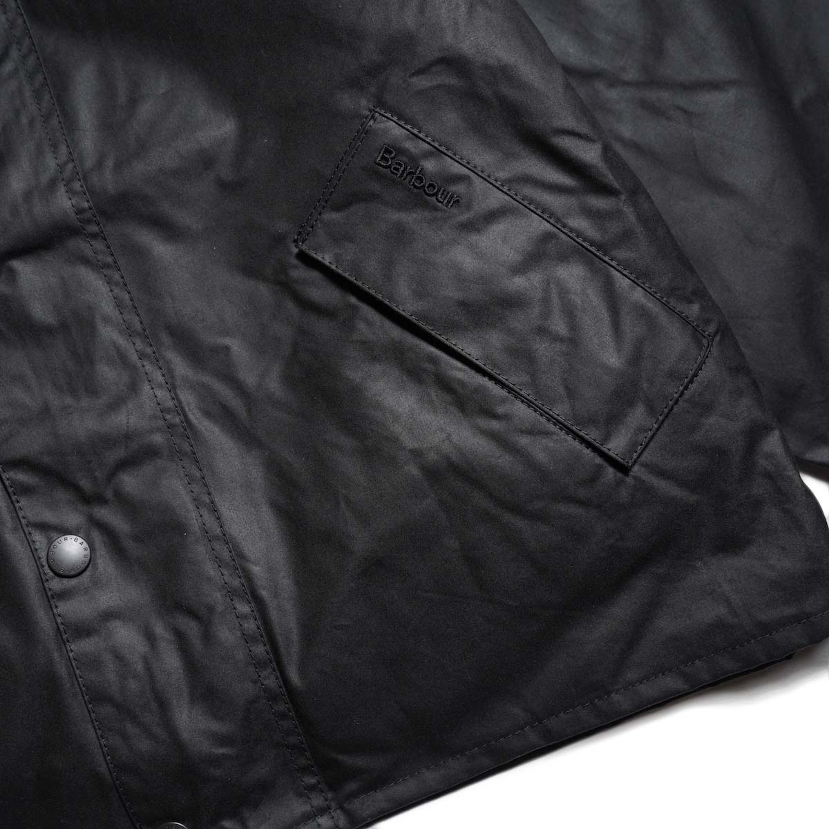 Barbour / OS TRANSPORT WAX JACKET (Black) ポケット、刺繍