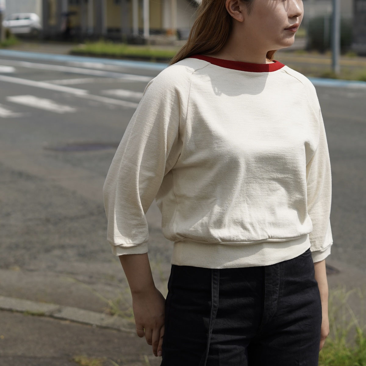 blurhms / Co/Silk Nep Split Sleeve P/O (Ivory × Black)