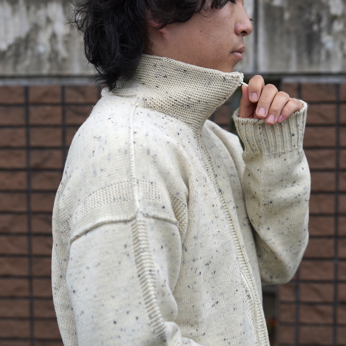 CALEDOOR / Merino Wool zip-up jumper Made by GUERNSEY WOOLLENS (Nepp De Nieve) 178cm / size L 着用④