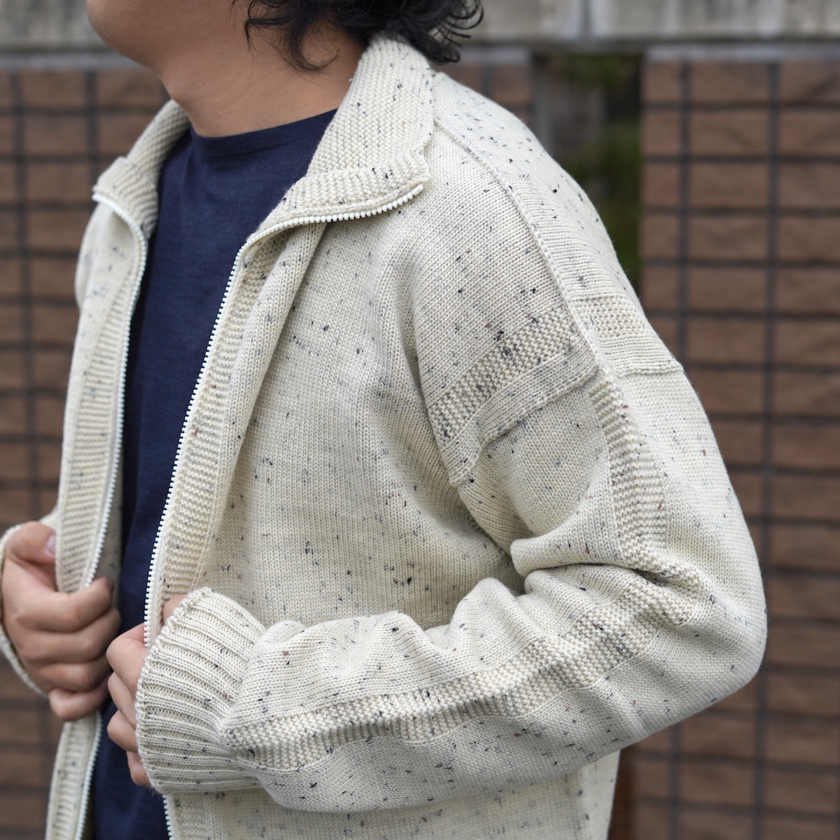CALEDOOR / Merino Wool zip-up jumper Made by GUERNSEY WOOLLENS (Nepp De Nieve) 178cm / size L 着用③