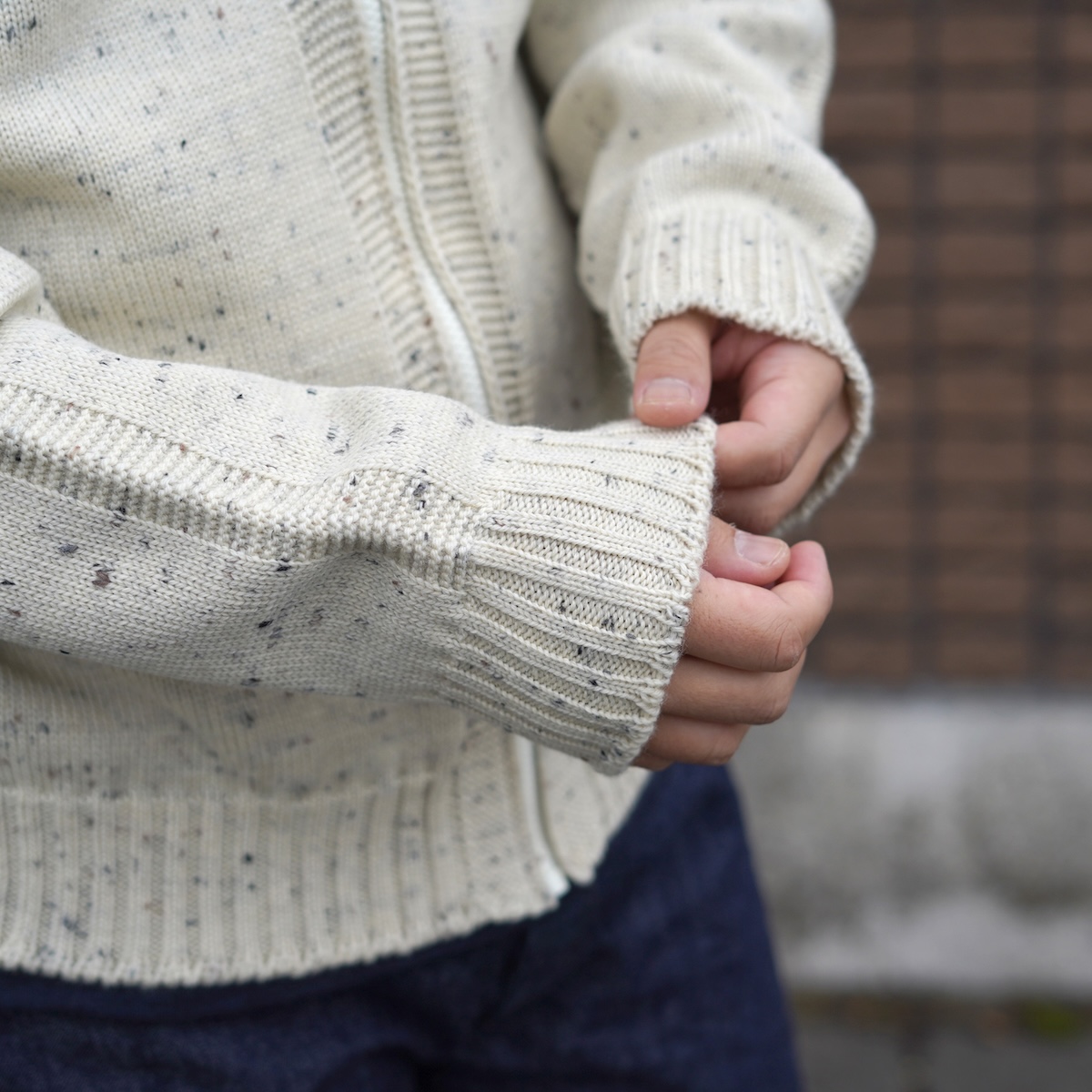 CALEDOOR / Merino Wool zip-up jumper Made by GUERNSEY WOOLLENS (Nepp De Nieve) 178cm / size L 着用⑤