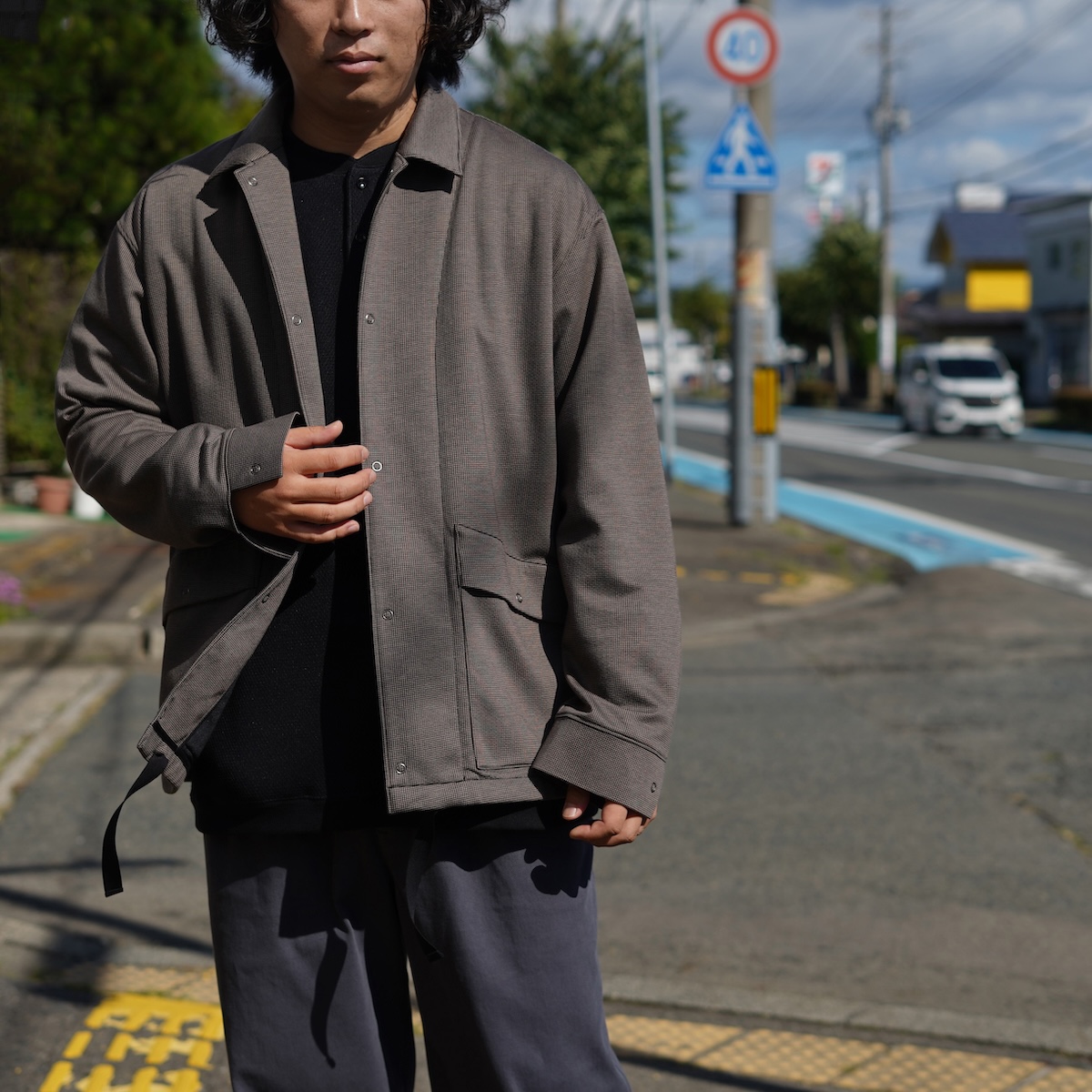 CURLY&Co. ⁄ HOUNDSTOOTH COACH SHIRT JACKET (White Black) 新品 