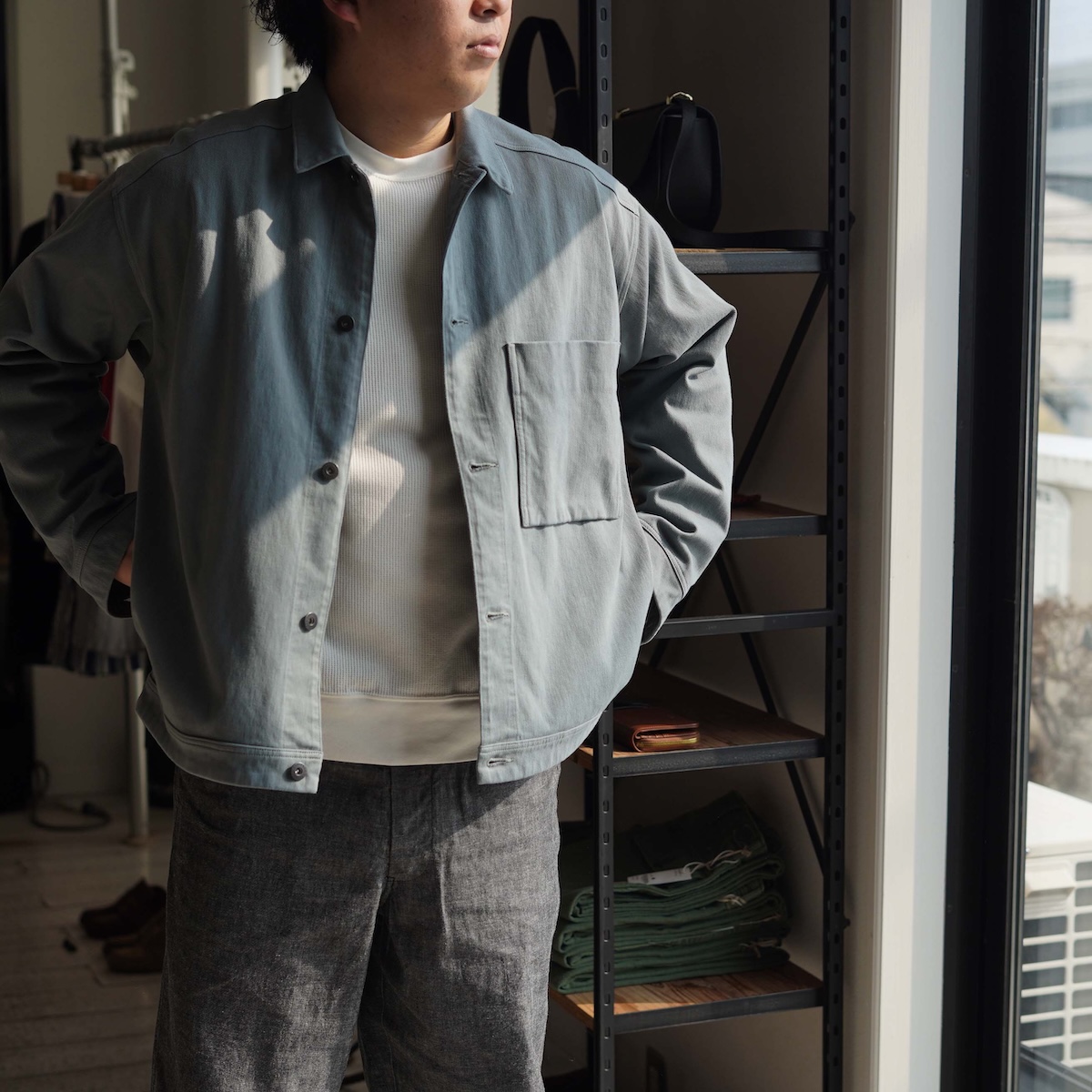 CURLY&Co. / KNIT DENIM TRUCKER JACKET (Steel Gray)