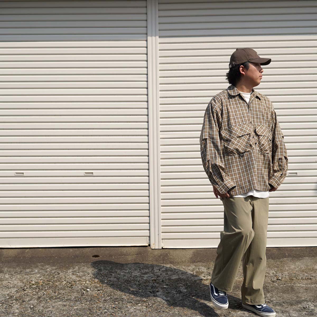 DAIWA PIER39 / TECH SPORTS OPEN COLLAR SHIRT L/S GREN PLAID (Charcoal)