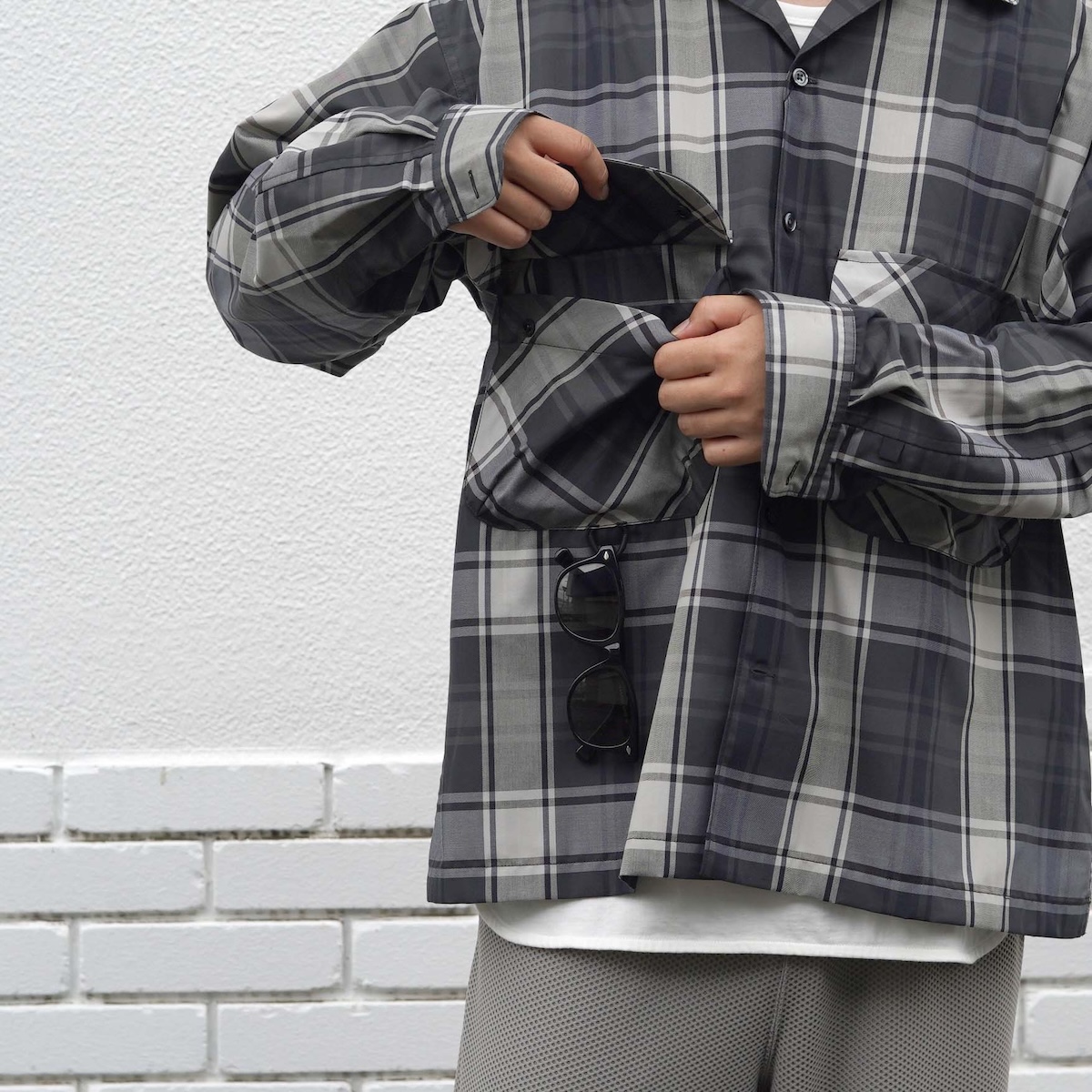 DAIWA PIER39 / TECH SPORTS OPEN COLLAR SHIRT L/S BIG TARTAN (Black)