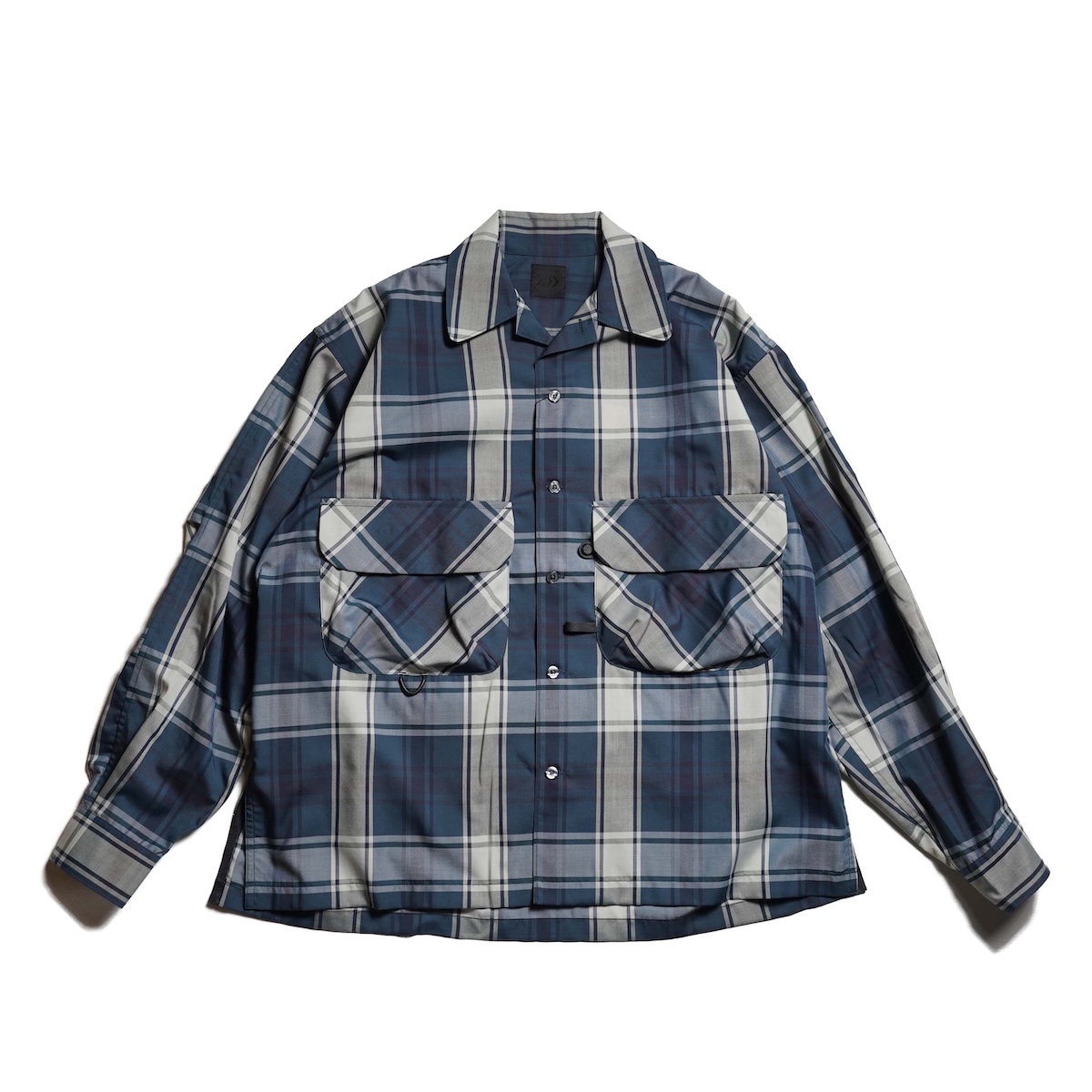DAIWA PIER39 / W's TECH SPORTS OPEN COLLAR SHIRT L/S BIG TARTAN (Navy)
