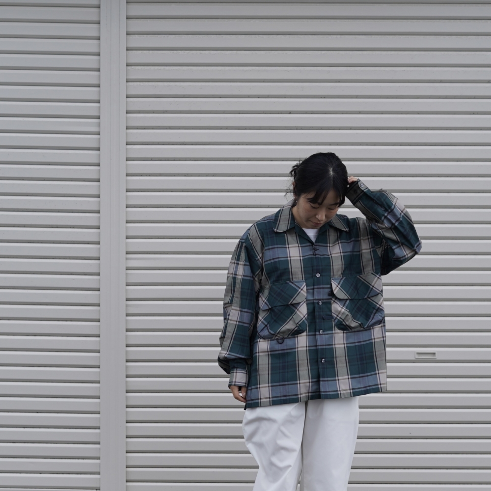 DAIWA PIER39 / W's TECH SPORTS OPEN COLLAR SHIRT L/S BIG TARTAN (Navy)