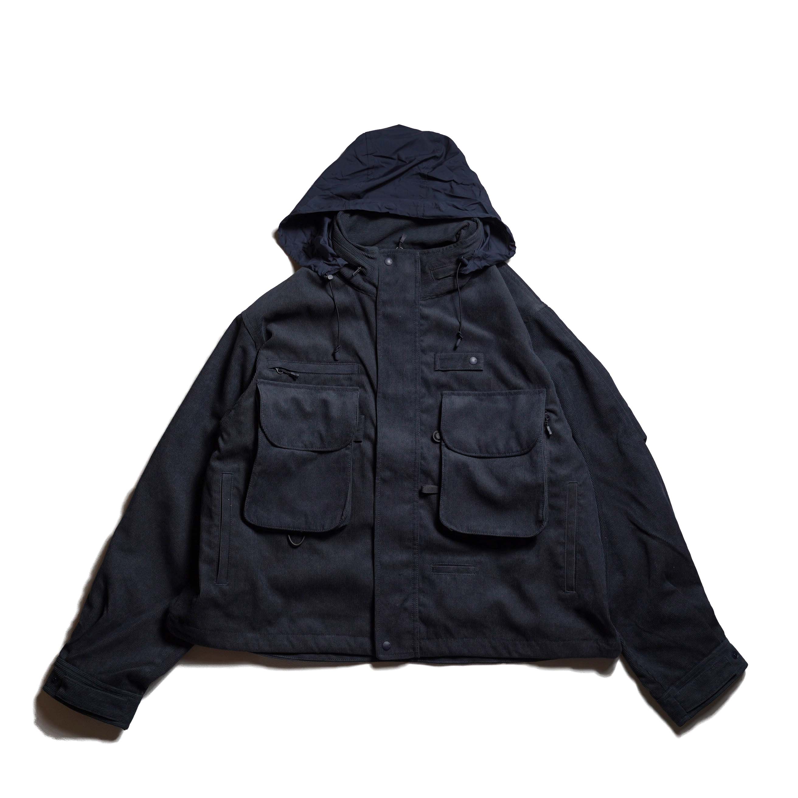DAIWA PIER39 / W's TECH WADING JACKET CORDUROY (D.Navy) フード / 正面