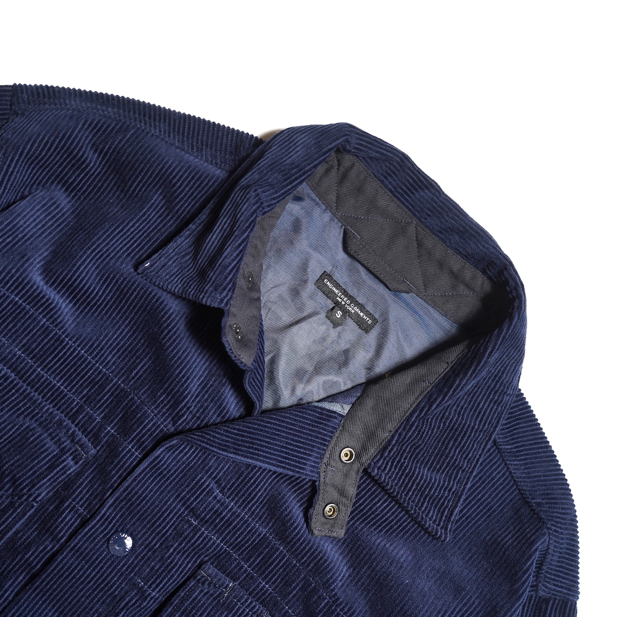 Engineered Garments / CPO Shirt Jacket - 8W Corduroy (Dk.Navy) 襟元、チンストラップ