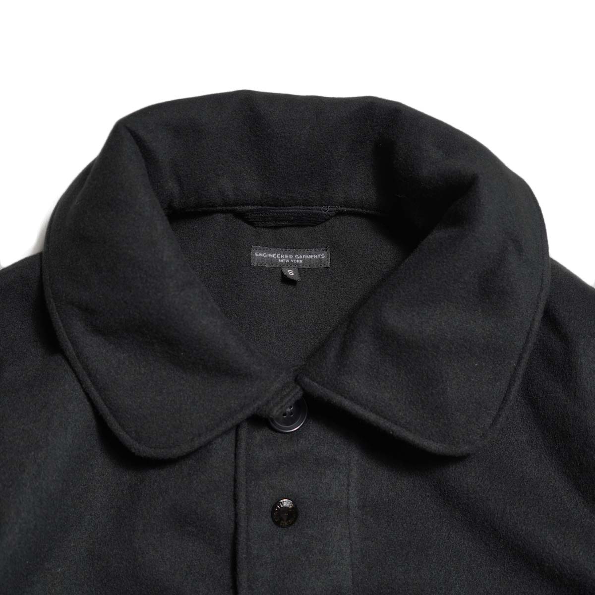 Engineered Garments / Cruiser Jacket - Polyester Fake Melton (Black) 襟元