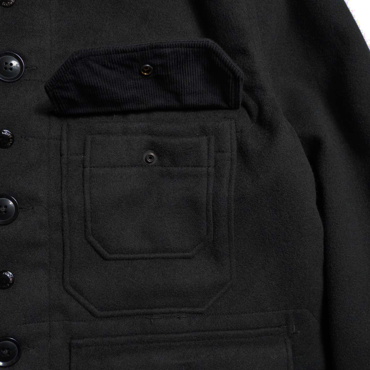 Engineered Garments / Cruiser Jacket - Polyester Fake Melton (Black) 胸ポケット