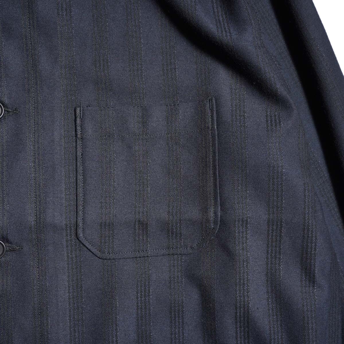 Engineered Garments / Dayton Shirt - Polyester Lurex Stripe (Dk.Navy) 胸ポケット