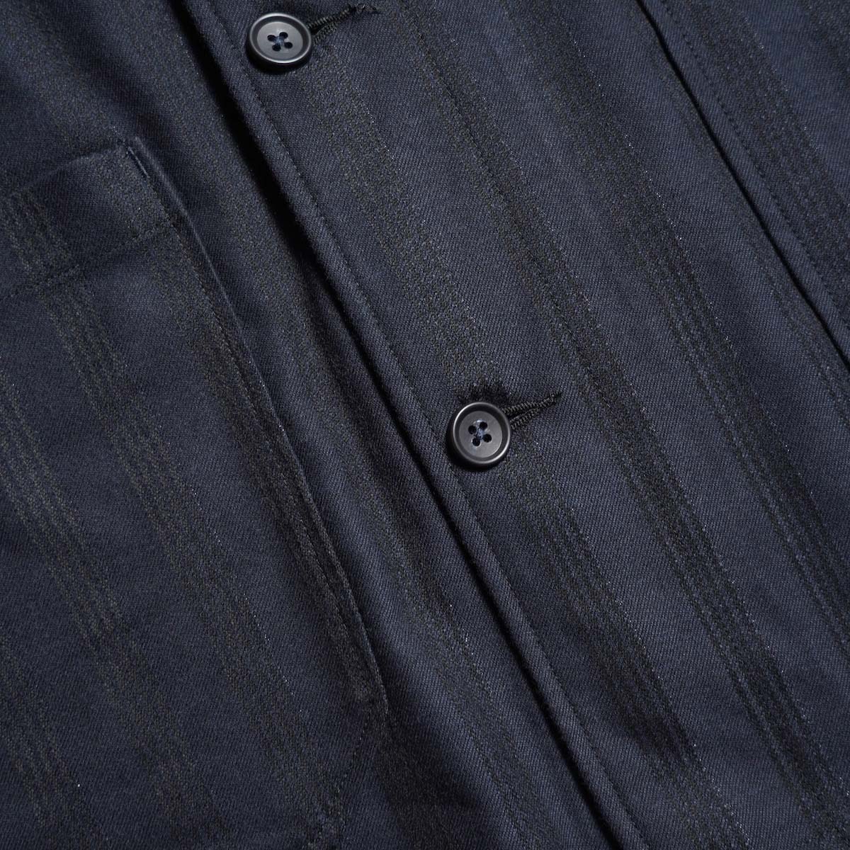 Engineered Garments / Dayton Shirt - Polyester Lurex Stripe (Dk.Navy) ボタン