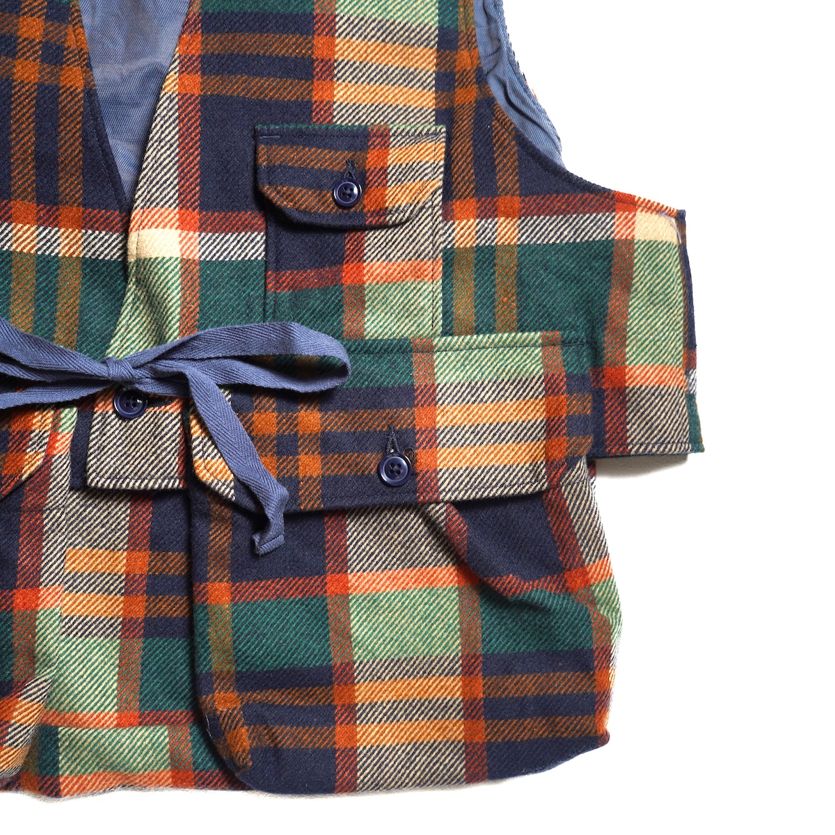 Engineered Garments / Fowl Vest - Heavy Wool Plaid (Navy / Brown) フラップポケット①
