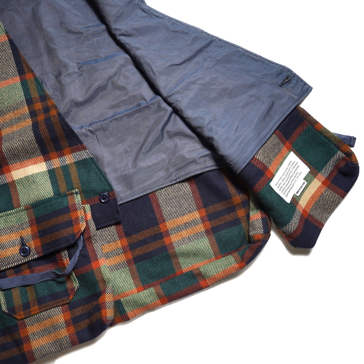 Engineered Garments / Fowl Vest - Heavy Wool Plaid (Navy / Brown) 裏地