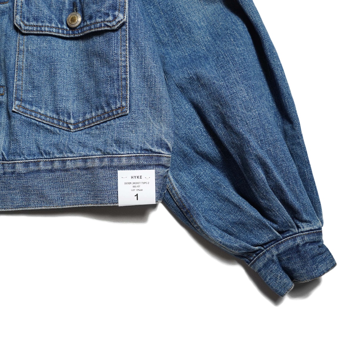 HYKE / BALLOON SLEEVE DENIM JACKET TYPE 2 (Used Wash Blue) 袖