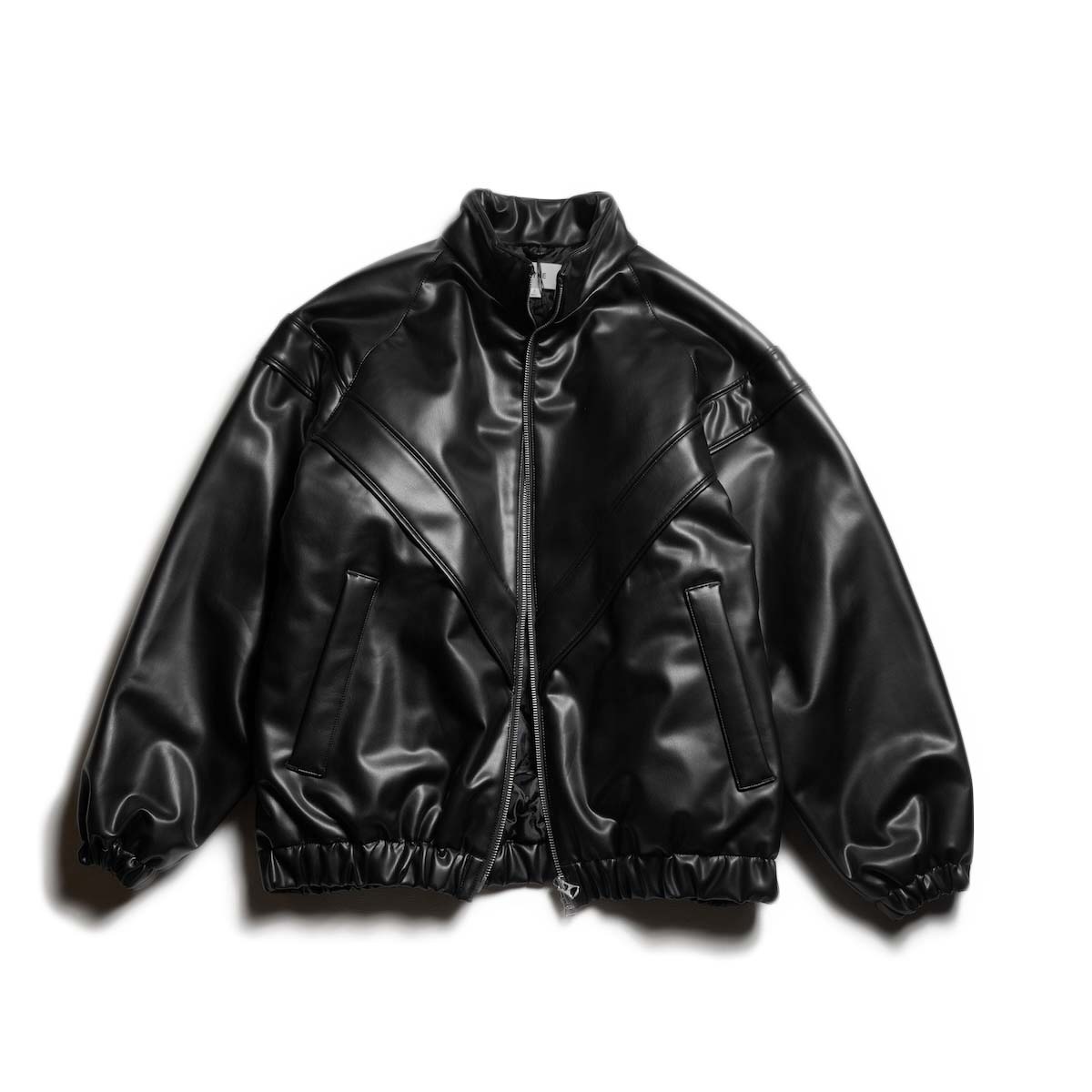 【お値下げ】HYKEミリタリージャケット ブラック ビックシルエット01 M-L HYKE / FAUX LEATHER JACKET (Black)