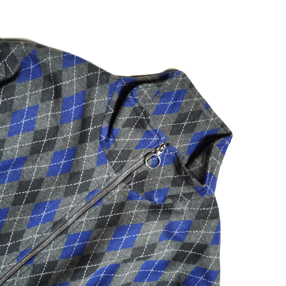 JANE SMITH / COTTON JACQUARD ARGYLE ZIP CARDIGAN (Gray Blue)