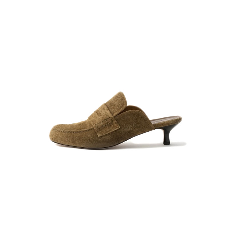 JANE SMITH / COW SUEDE LEATHER LOAFER MULE (Camel)