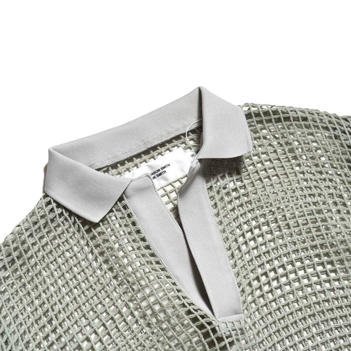 JOHN MASON SMITH ジョン メイソン スミス 26SS SQUARE MESH SKIPPER POLO スキッパーメッシュニットポロ 26SCT-226L グレー グリーン 38 JOHN MASON SMITH ジョン メイソン スミス 26SS SQUARE MESH SKIPPER