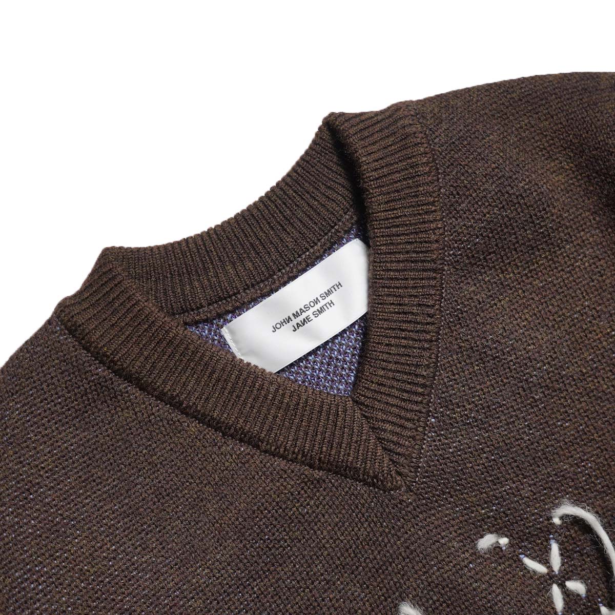 JANE SMITH / 7G DOUBLE JACQUARD ARGYLE V NECK SWEATER (Brown) ネック
