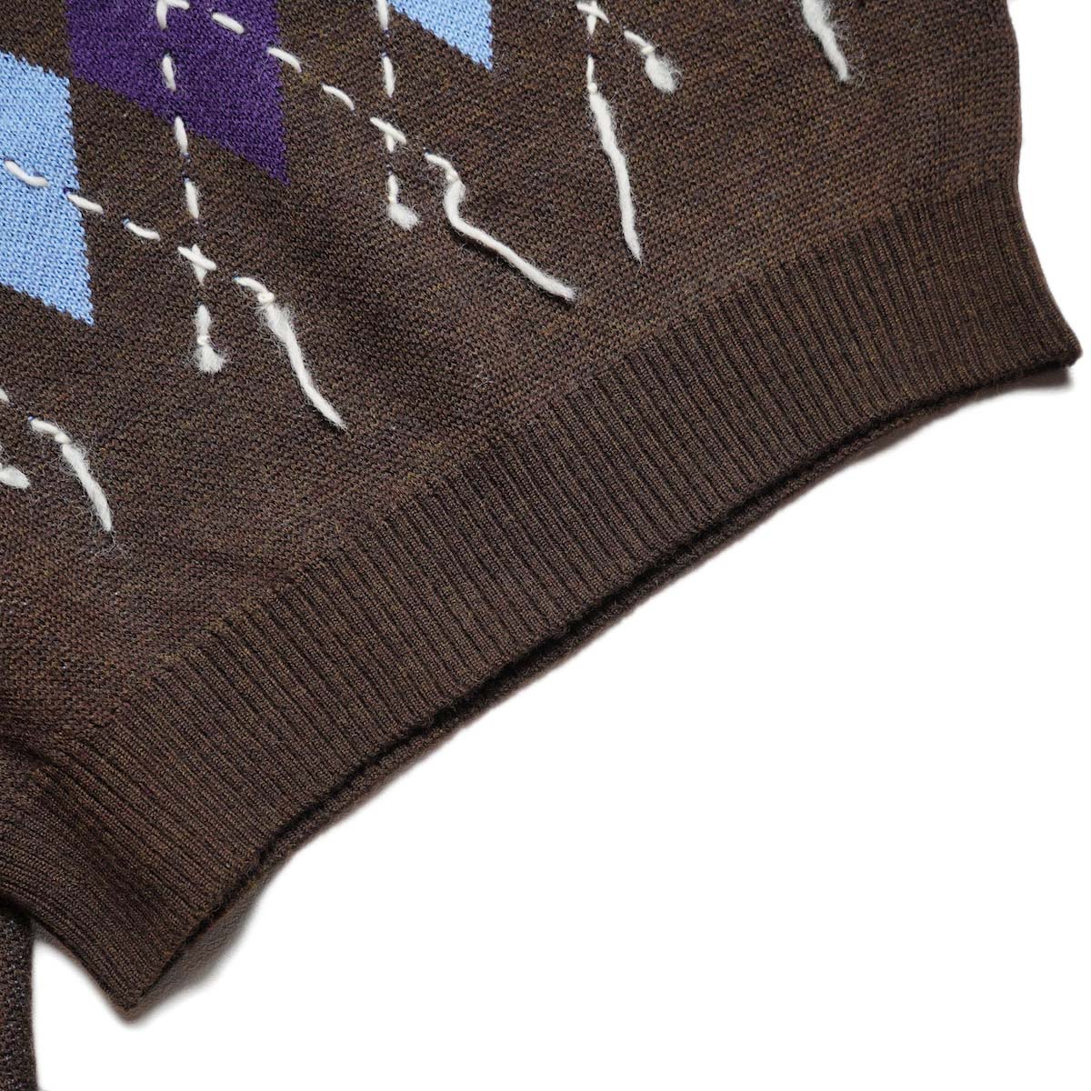 JANE SMITH / 7G DOUBLE JACQUARD ARGYLE V NECK SWEATER (Brown) 裾