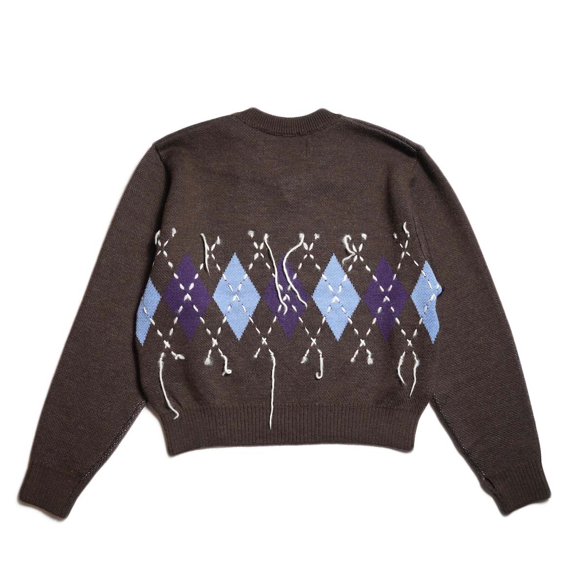 JANE SMITH / 7G DOUBLE JACQUARD ARGYLE V NECK SWEATER (Brown) 背面