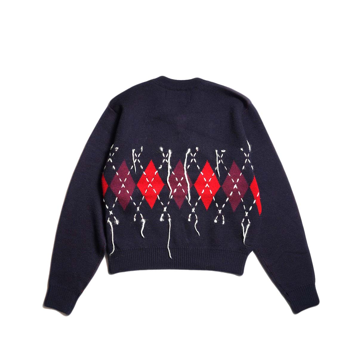 JANE SMITH / 7G DOUBLE JACQUARD ARGYLE V NECK SWEATER (Navy) 背面