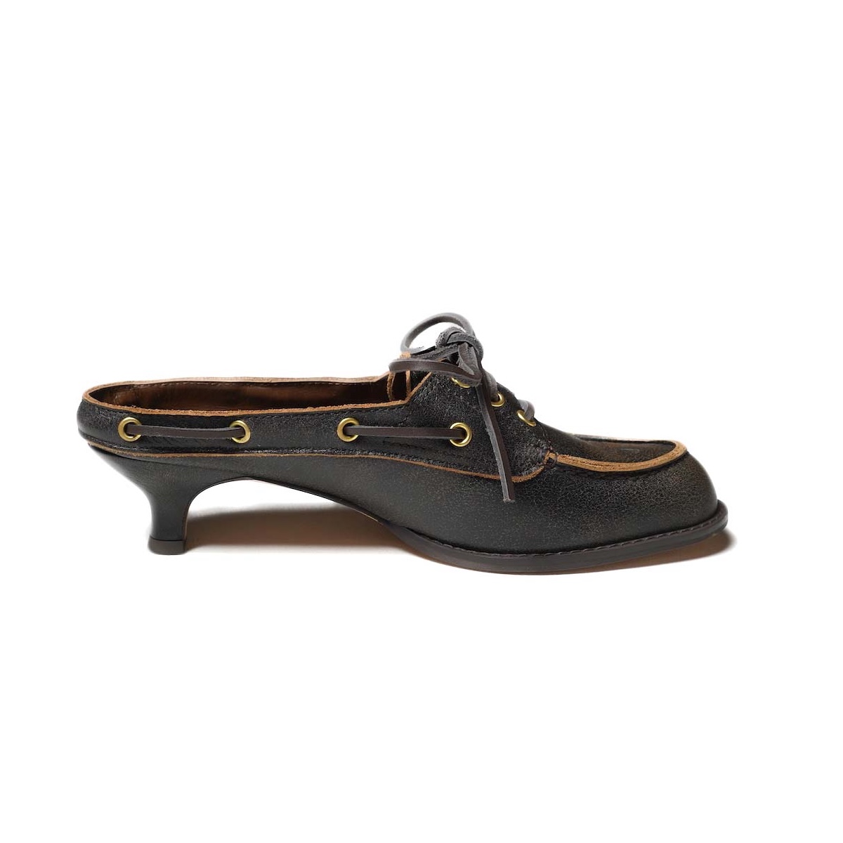 JANE SMITH / 3 EYELET MOCCASIN MULE (Black Brown) インサイド