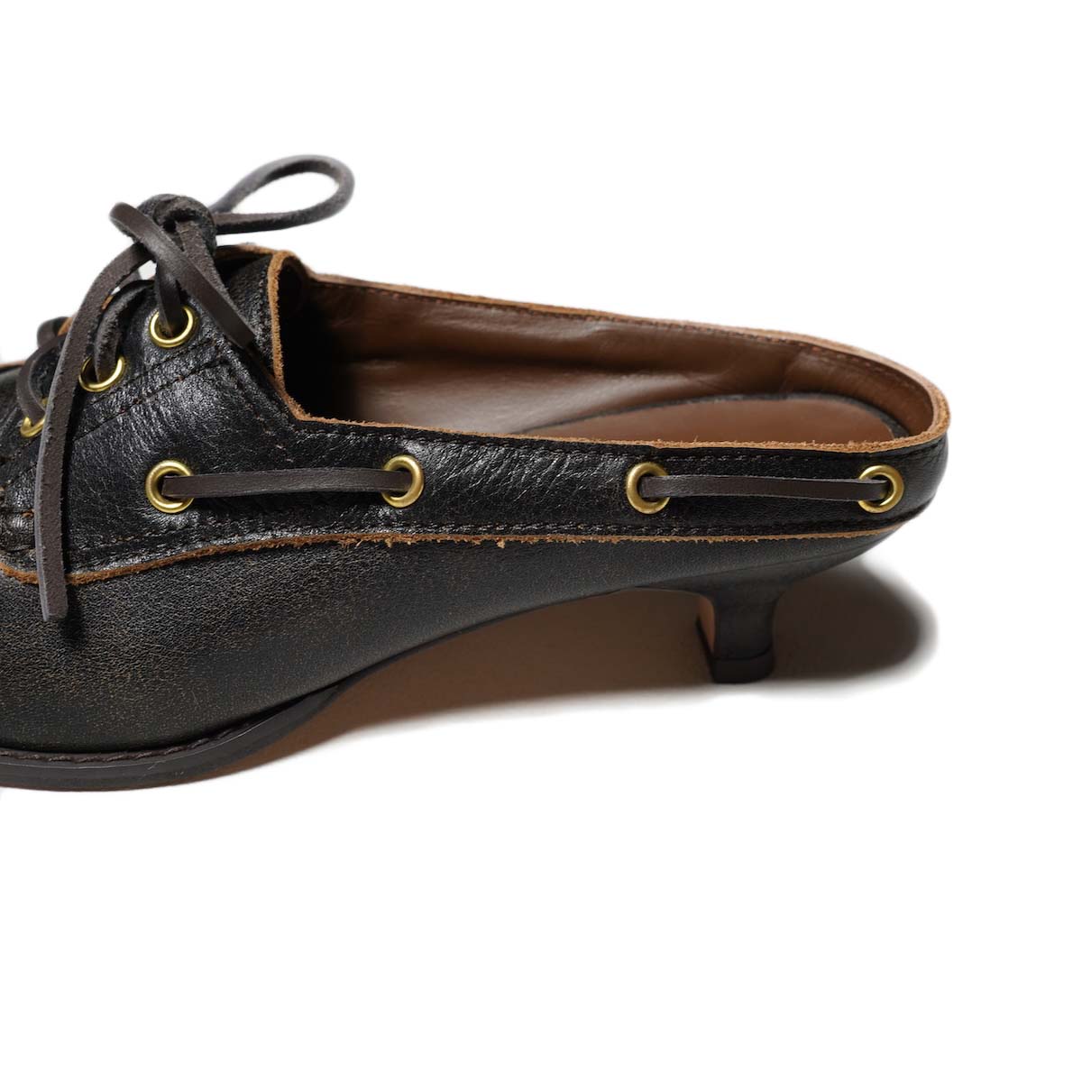 JANE SMITH / 3 EYELET MOCCASIN MULE (Black Brown) アイレット