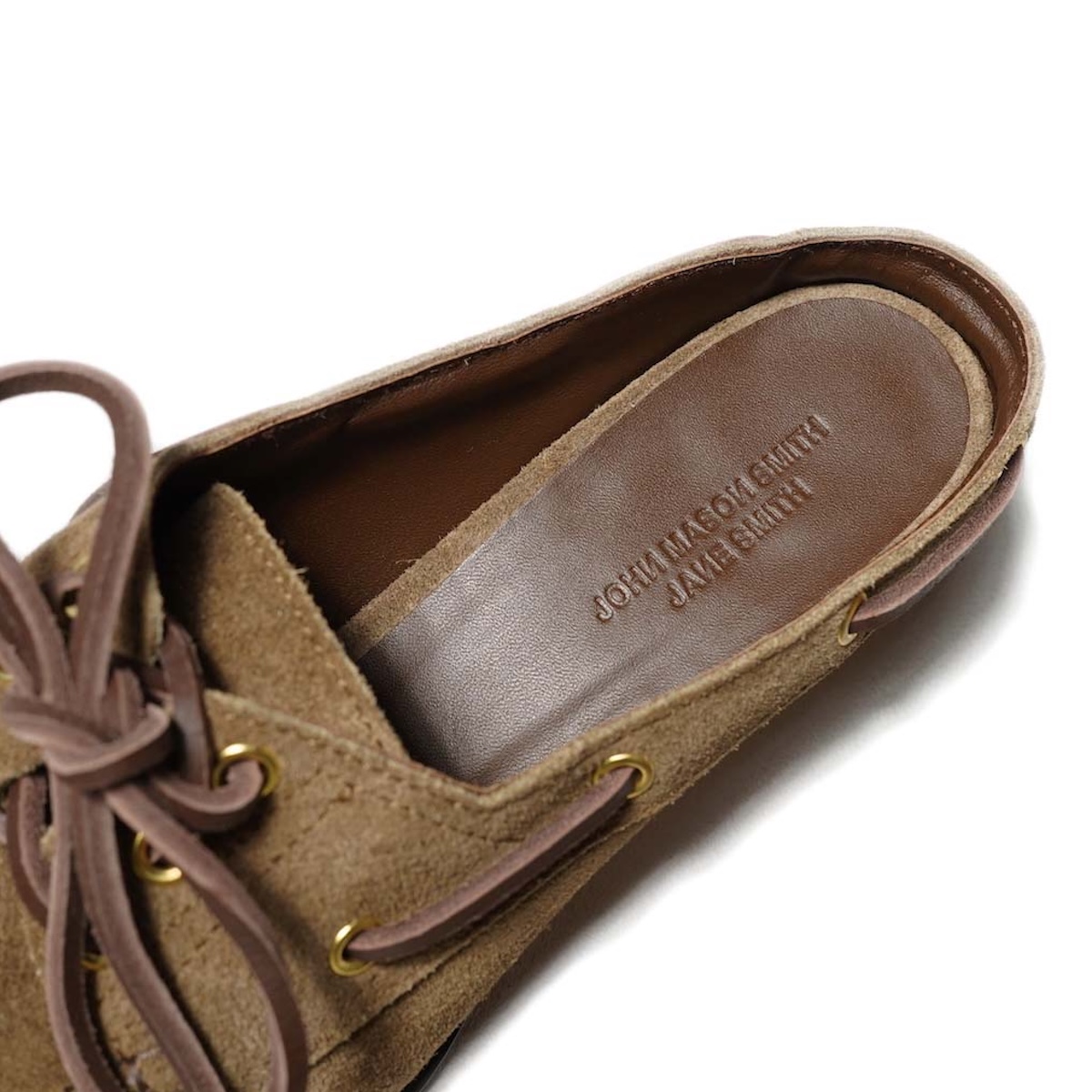 JANE SMITH / 3 EYELET MOCCASIN MULE (Suede Beige) 履き口